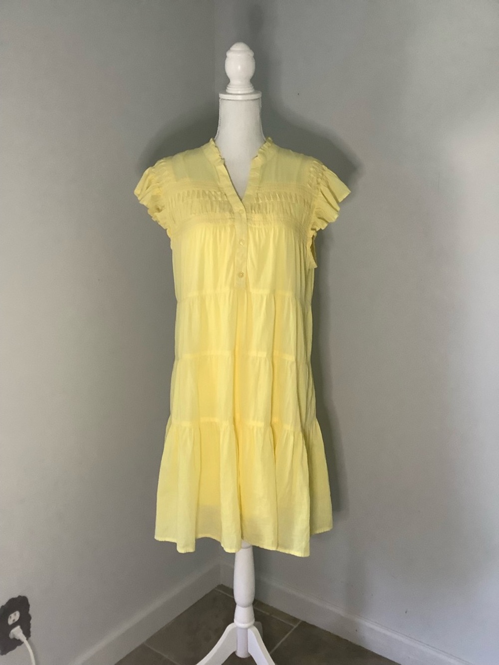 Yellow Ruffle-Trim V-Neck Dress